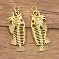 Set van twee vintage bronzen holle visgraatbedels voor DIY-sieraden en accessoires - Antiek Goud