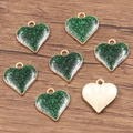Ciondoli a cuore dorati con smalto glitter verde scuro per la creazione di gioielli - Cuore (16X17mm 1.1g) / Verde
