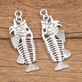 Paar visgraat bedeltjes van zinklegering in antiek zilver voor DIY sieraden en ambachten - Antiek Zilver