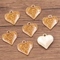 Ciondoli a cuore dorati con smalto glitterato e bordi lucidi per creazione di gioielli DIY - Cuore (16X17mm 1.1g) / Arancione
