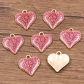 Ciondoli a cuore in smalto glitterato rosa con cornice in lega d'oro per gioielli - Cuore (16X17mm 1.1g) / Rosa