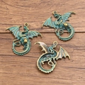 Trois pendentifs de dragon en bronze antique pour bijoux DIY sur bois - Vert Cuivre Antique