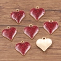Ciondoli a cuore in smalto rosso glitterato con placcatura in oro per gioielli - Cuore (16X17mm 1.1g) / Rosso