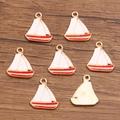 DIY sailboat alloy pendant with red and white drip oil finish in KC gold plating - Sailboat / 1 Piece/Pack (15x18mm) / Red