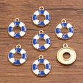 DIY lifebuoy charm in KC gold alloy with blue and white enamel for jewelry making - Lifebuoy / 1 Piece/Pack (15x18mm) / Blue