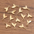 DIY golden fish tail charms for jewelry making on natural wood background, 14 pieces pack - Fish Tail Style (3)