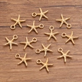 Goldene Seestern-Legierungsanhänger für DIY-Schmuckherstellung auf rustikalem Holz - Körniger Seestern Stil (4)