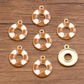 DIY lifebuoy charms in KC gold alloy with white and brown enamel finish for jewelry making - Lifebuoy / 1 Piece/Pack (15x18mm) / Coffee