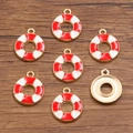 DIY KC gold lifeline lifebuoy charm with red and white enamel for handmade jewelry making - Lifebuoy / 1 Piece/Pack (15x18mm) / Red