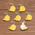 DIY enamel banana charm in yellow and green with gold-plated zinc alloy base - 11x15mm / Yellow Banana