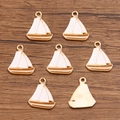 DIY alloy sailboat charm set in KC gold finish with white and brown oil drip effect - Sailboat / 1 Piece/Pack (15x18mm) / Coffee