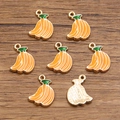 Banana enamel fruit charms for DIY jewelry making in gold finish with vibrant orange color - 11x15mm