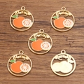 DIY gold alloy orange fruit charms with enamel finish for jewelry making and pendants - 21x25mm / Orange Style