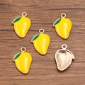 DIY KC gold mango pendant with yellow enamel finish and green leaf details for jewelry making - 15x22mm / Yellow Mango