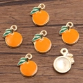 Golden enamel orange fruit charm for DIY jewelry with vibrant orange and green finish - 11*15mm / Orange Persimmon