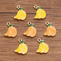 DIY cluster banana alloy enamel pendants in yellow and orange for jewelry making - 11x15mm