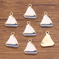 DIY gold alloy sailing boat charm pendant with navy blue and white oil drip finish - Sailboat / 1 Piece/Pack (15x18mm) / Blue