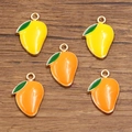 DIY enamel mango charms set in yellow and orange finish with golden metal loops - 15x22mm