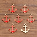 DIY anchor-shaped gold alloy pendants with red enamel finish and textured metallic back - Anchor / 1 Piece/Pack (15x18mm) / Red