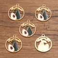 DIY gold alloy round avocado charm pendants with enamel finish for jewelry making - 21x25mm / Avocado Style