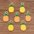 Set of seven gold-plated enamel pineapple charms for DIY jewelry making accessories - 9x20mm / Mixed Small Pineapple