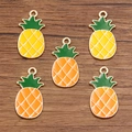 DIY jewelry enamel pineapple charms in gold alloy, pack of 5 for handmade jewelry - 13x27mm