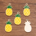 DIY pineapple charm pendant in yellow enamel and gold alloy finish for jewelry making - 13x27mm