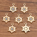 Golden alloy ship wheel helm charm with blue oil drip finish for DIY jewelry making - Ship Wheel / 1 Piece/Pack (13x18mm) / Blue