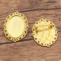 Goldfarbene ovale Vintage Broschenfassung mit filigranem Rand und Nadel für DIY Schmuck - Gold (Stil 1)