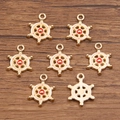DIY golden alloy ship wheel charms with red and white enamel detailing for jewelry - Ship Wheel / 1 Piece/Pack (13x18mm) / Red