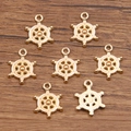 Golden ship wheel charm with pink enamel inlay for DIY nautical jewelry making - Ship Wheel / 1 Piece/Pack (13x18mm) / Coffee