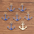 Golden alloy nautical anchor charms with blue drip oil finish for DIY jewelry - Anchor / 1 Piece/Pack (15x18mm) / Blue