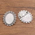 Ovale silberne Brosche Basis mit Wellenrand für DIY Schmuckherstellung - Antiksilber (Stil 2)