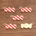 Christmas DIY candy pendants with red and white enamel on a gold metal base - Red