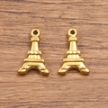 Set de dos colgantes Torre Eiffel 3D en acero inoxidable 304 con baño de oro de 18k - Estilo Torre Plano / Dorado Liso