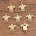 Goldene Meeresschildkröten-Anhänger aus Legierung mit zwei Ringen für DIY-Schmuck - Schildkröten-Verbinder (8号) / 1 Stück (14*21mm)