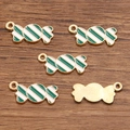 Christmas DIY enamel candy cane charms in green and white stripes with gold plating - Green