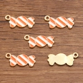 Christmas DIY enamel candy cane charms in orange and gold finish for jewelry making - Style 2 Striped Candy (2 Orange) / Orange