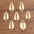 Goldfarbene DIY-Muschel-Verbinder aus Legierung mit zwei Ösen für die Schmuckherstellung - Kauri-Verbinder (Nr. 10) / 12*25mm / Gold
