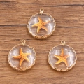 Lot de pendentifs étoile de mer en cuivre plaqué or 18 carats et verre transparent - Étoile de Mer Jaune