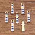 Nautical lighthouse charm in blue and white drip oil alloy for DIY jewelry - Lighthouse / 1 Piece (5X18mm) / Blue