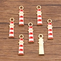 Nautical lighthouse charm in KC gold alloy with red and white oil drip finish - Lighthouse / 1 Piece (5X18mm) / Red