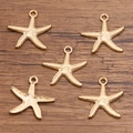 Set mit fünf hellgoldenen Seestern-Anhängern aus Legierung für DIY-Schmuckherstellung - Seestern-Form (Nr. 12) / 24*25mm / Gold