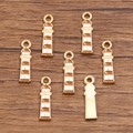 Golden alloy lighthouse charms with brown and white oil drip finish for DIY jewelry - Lighthouse / 1 Piece (5X18mm) / Coffee