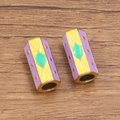 Perles émaillées hexagonales colorées avec motif soleil pour bijoux DIY bracelet - No. 3 Tournesol Violet / 10x20mm