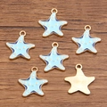 Light blue starfish DIY alloy pendant charms with golden edges and cute smiling face - 1 Piece / 18x19mm / Blue Starfish