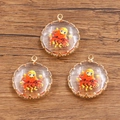Pendentif rond en verre cuivré plaqué or 18 carats avec motif d'octopus orange dessin - Poulpe