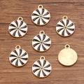Christmas alloy charm with black and white enamel spiral pattern in golden finish - Style 3 Round Swirl (3 Black) / Black