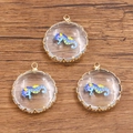 Pendentifs hippocampe en cuivre plaqué or 18K avec verre transparent de forme ronde - Hippocampe