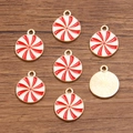 7-piece set of gold DIY Christmas candy charms with red and white spiral enamel - Style 3 Round Swirl (3 Red) / Red